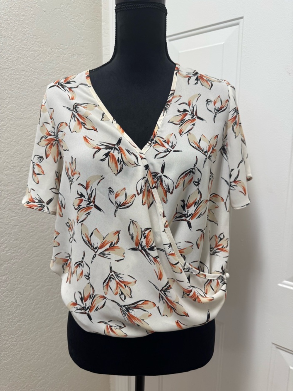 Sienna Sky Cream Floral Wrap-Front Short Sleeve Blouse